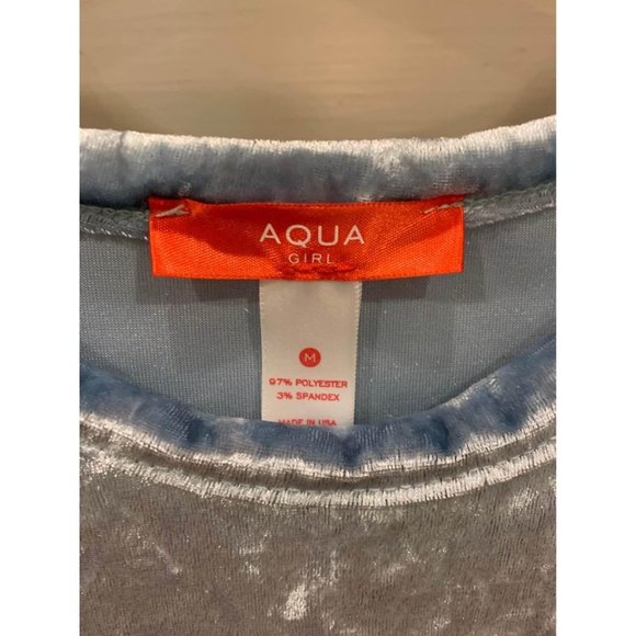 Aqua Girl girls tank top, blue crushed velvet medium cherrygirl coastal (bin V) - Picture 3 of 3